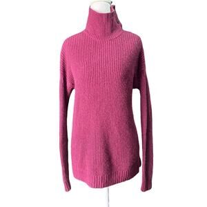 Garnet Hill Recycled Cashmere Raspberry Shimmer Turtleneck Tunic Sweater XS